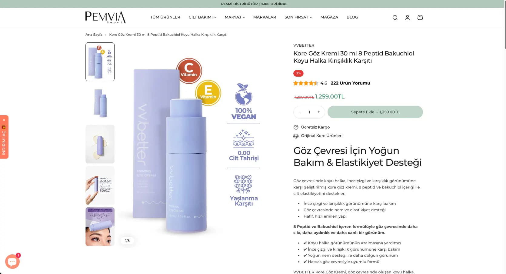 Pemvia Seoul product detail page with SEO-focused product content